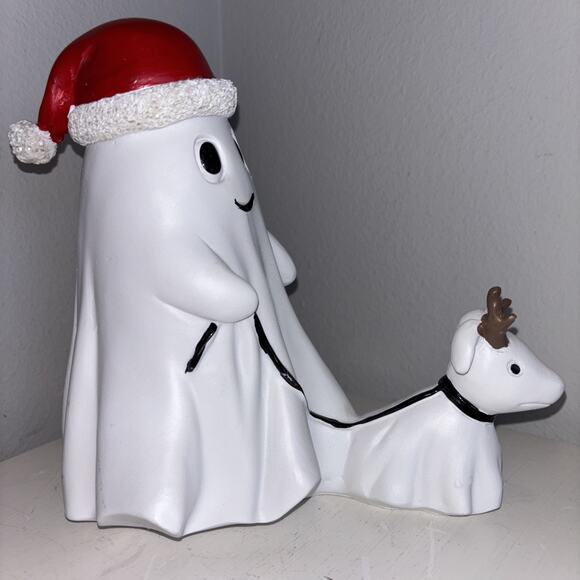 Ghost with Santa Hat Walking Dog Reindeer Halloween Christmas Viral TikTok NEW - Picture 4 of 5
